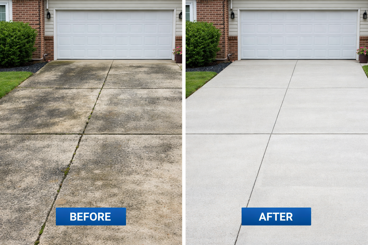 Driveway pressure washing before and after in Virginia Beach, Chesapeake, or Norfolk