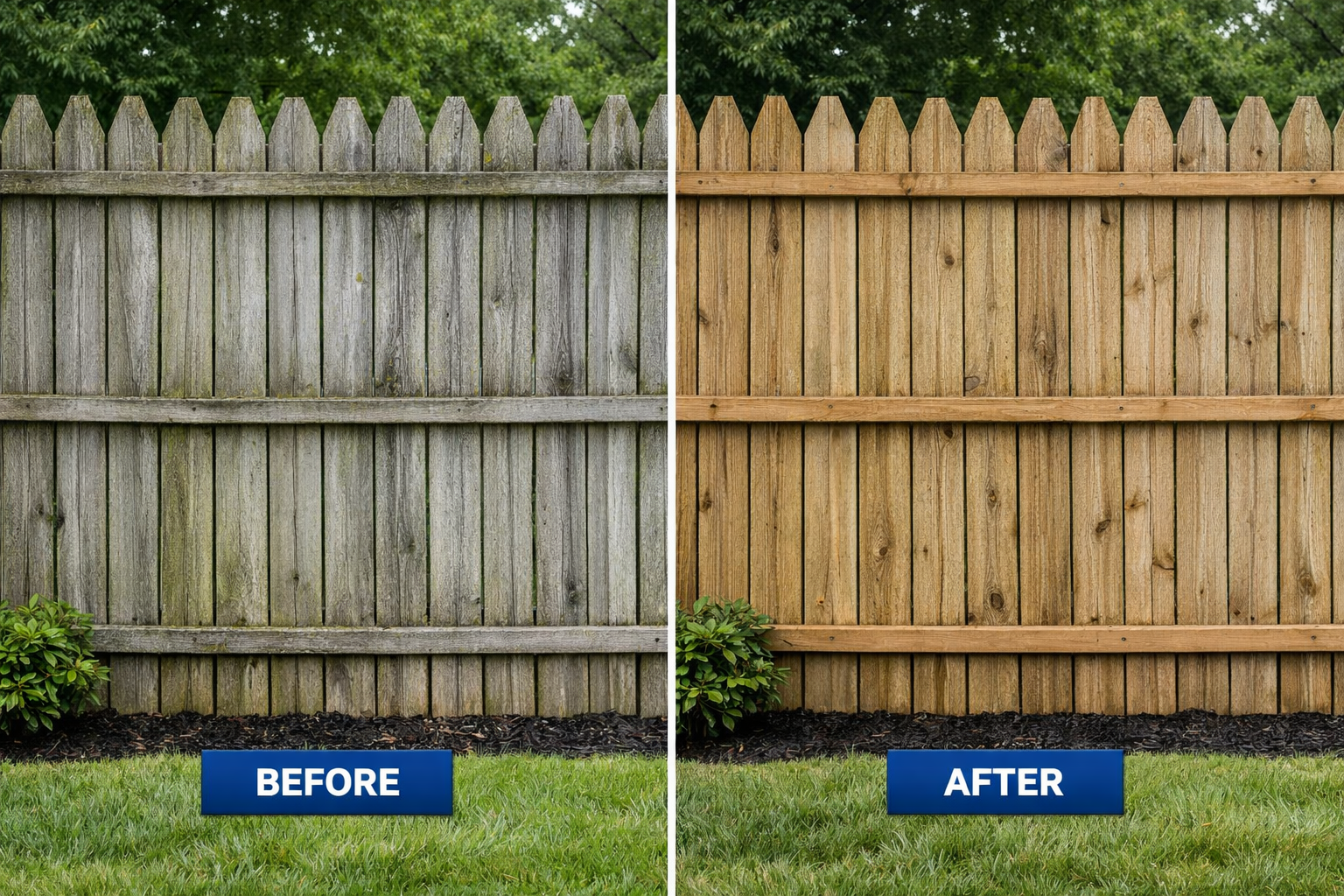 Fence cleaning before and after pressure washing