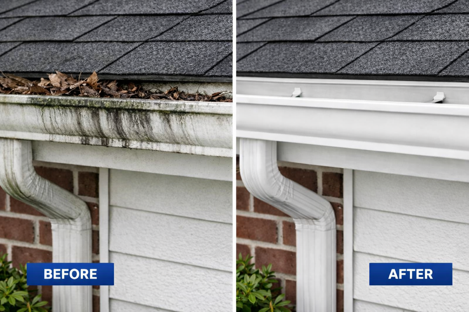 Gutter exterior cleaning before and after