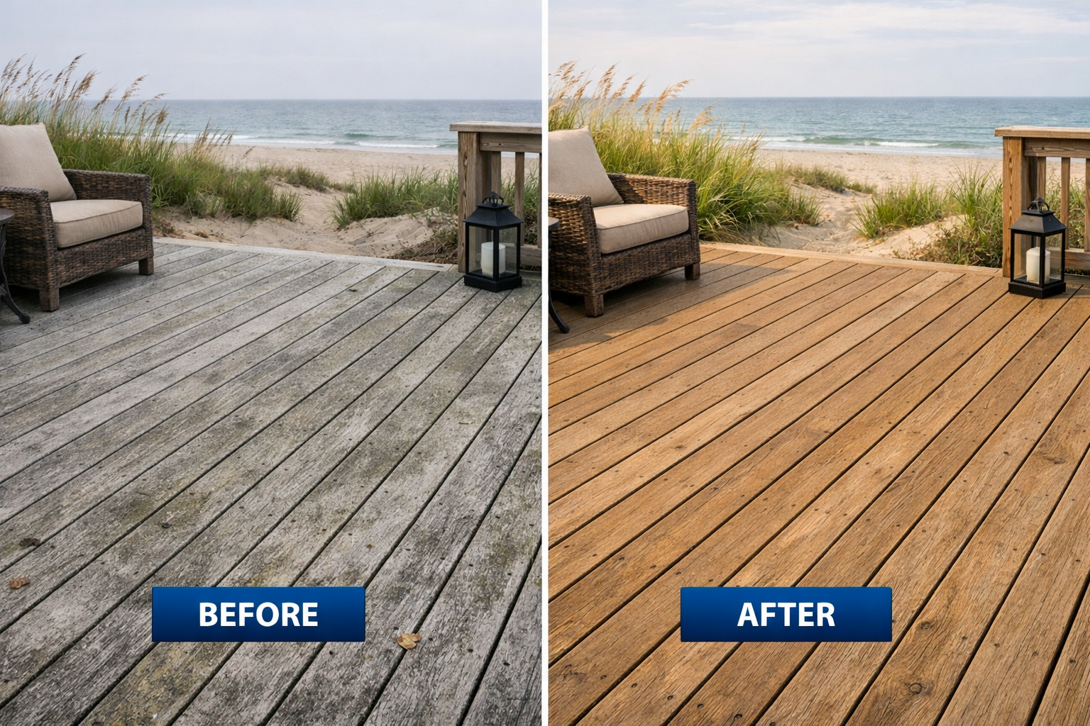 Deck pressure washing before and after