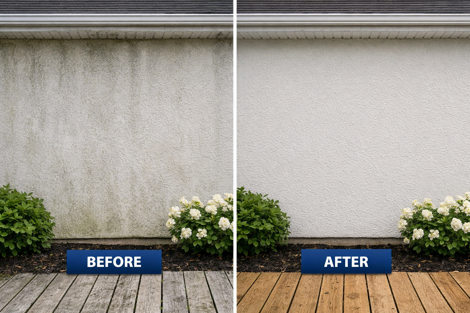 Stucco exterior cleaning before and after
